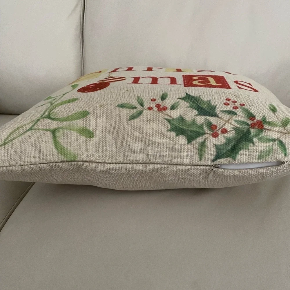 Festive Christmas Throw Pillow Cover Off White with Zipper – Holiday Decorative